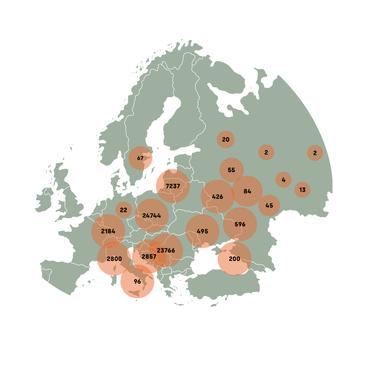 map of ASF outbreaks in Europe